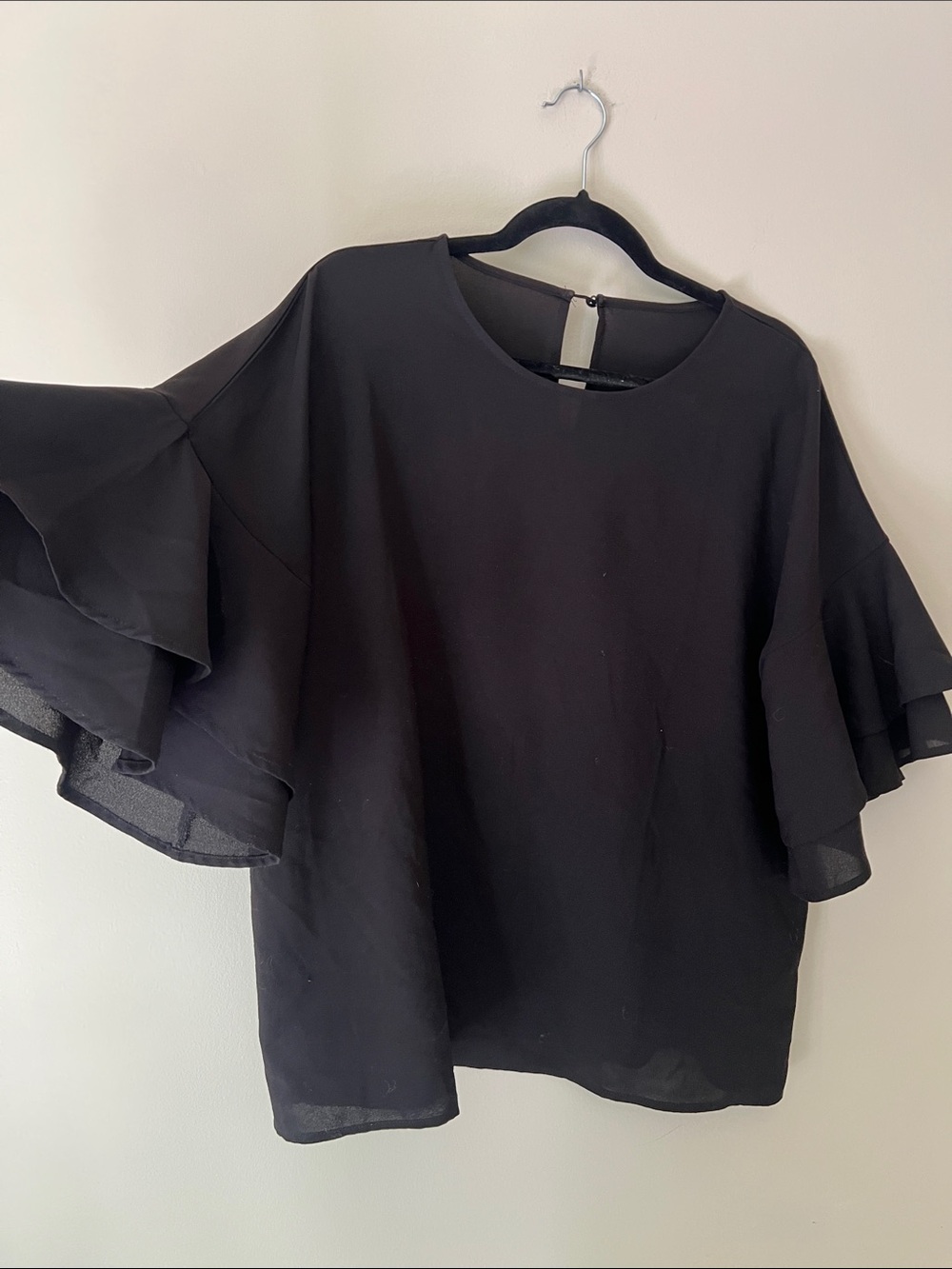 Black Ruffle Sleeve Women's Top